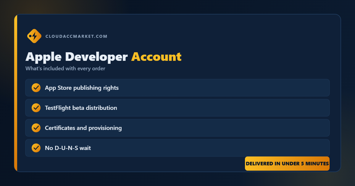 Buy Apple Developer Account from CloudAccMarket — everything included with your order