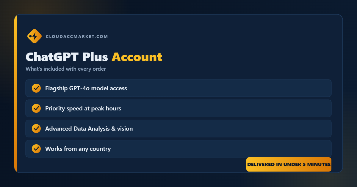 Buy ChatGPT Plus Account from CloudAccMarket — everything included with your order